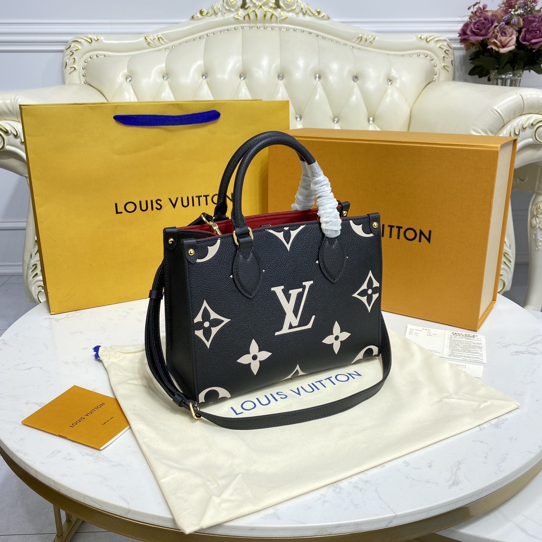 Louis Vuitton ONTHEGO PM Monogram Handbag M45659 Black/Beige